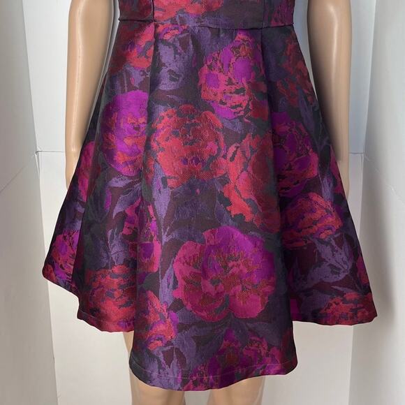 Aqua Floral A-Line Brocade Purple Floral Print Party Dress - Picture 6 of 10